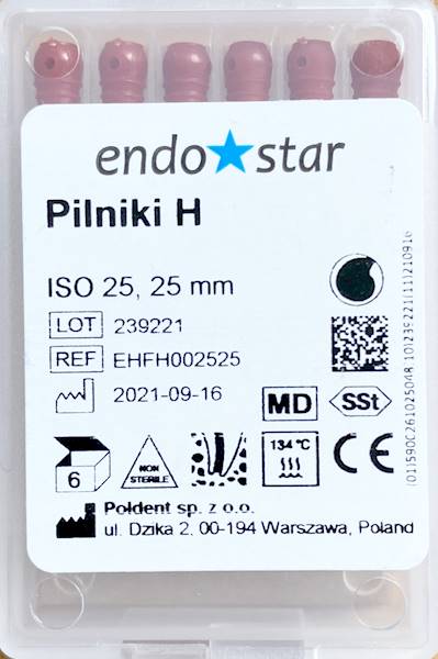 Poldent - Pilniki-H 25mm 25 6szt.Endostar czerwone