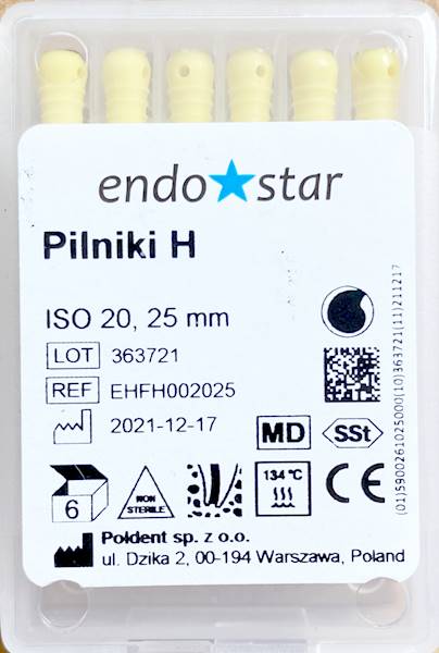 Poldent - Pilniki-H 25mm 20 6szt.Endostar żółte