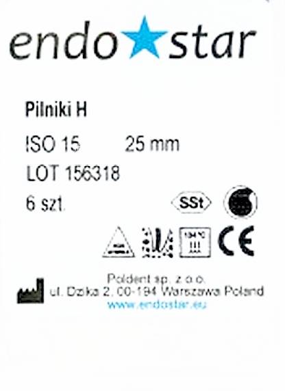 Poldent - Pilniki-H 25mm 15 6szt.Endostar białe