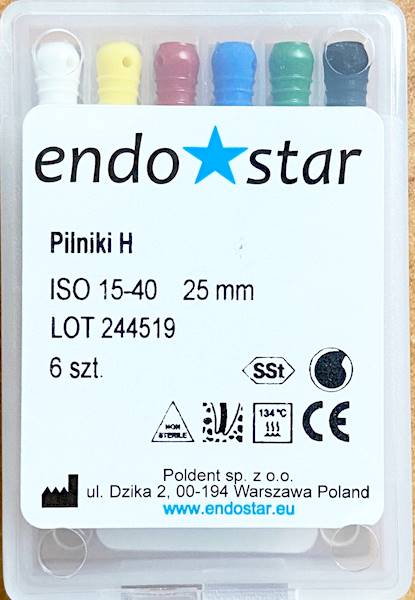 Poldent - Pilniki-H 25mm 15-40 6szt.Endostar asort
