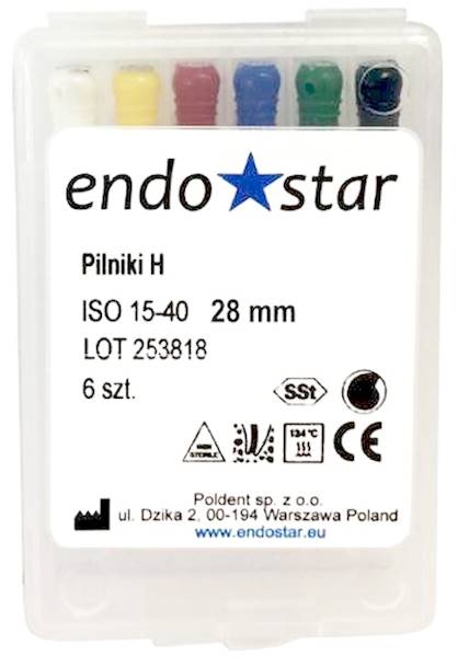 Poldent - Pilniki-H 28mm 25 6szt.Endostar czerwone