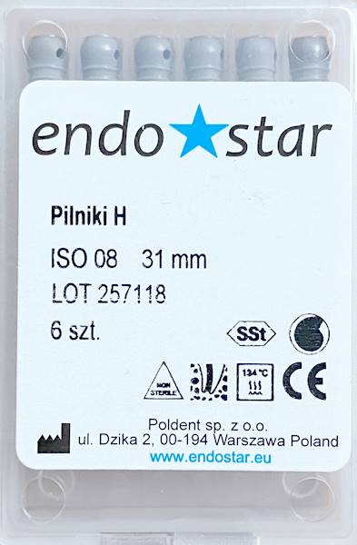 Poldent - Pilniki-H 31mm 08 6szt.Endostar szare