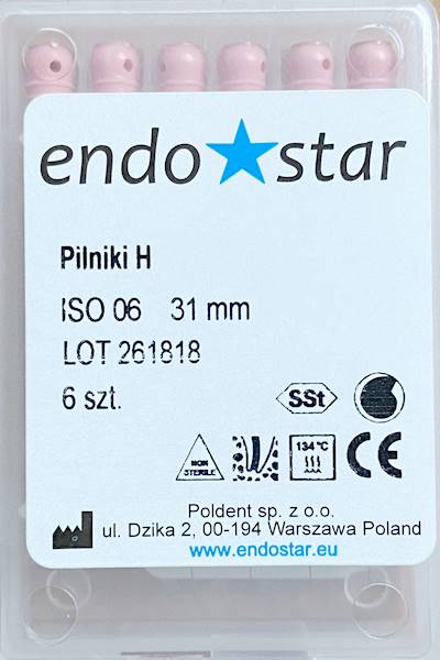 Poldent - Pilniki-H 31mm 06 6szt.Endostar różowe