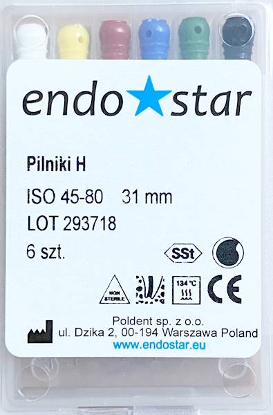 Poldent - Pilniki-H 31mm 45-80 6szt.Endostar asort