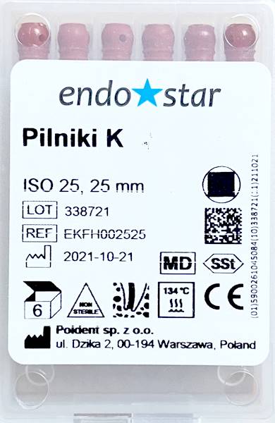 Poldent - Pilniki-K 25mm 25 6szt.Endostar czerwone