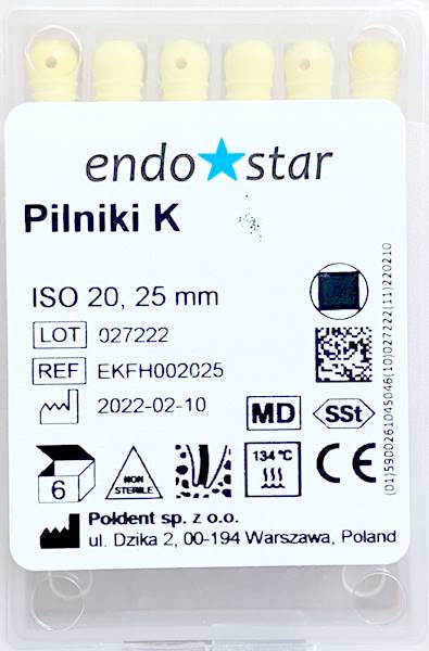 Poldent - Pilniki-K 25mm 20 6szt.Endostar żółte