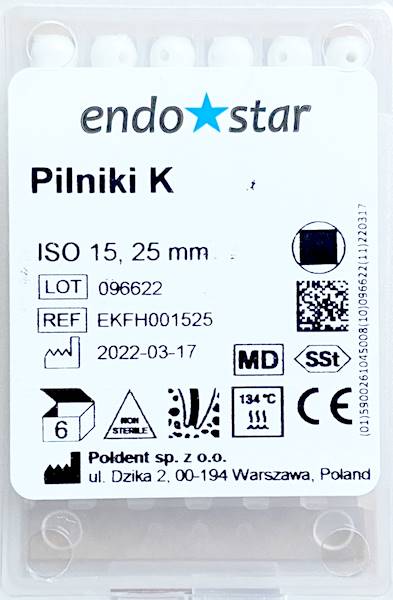 Poldent - Pilniki-K 25mm 15 6szt.Endostar białe