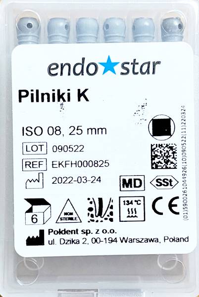 Poldent - Pilniki-K 25mm 08 6szt.Endostar szare