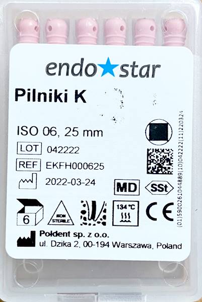 Poldent - Pilniki-K 25mm 06 6szt.Endostar różowe