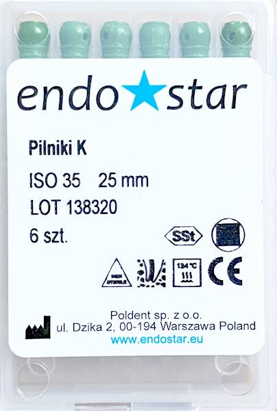 Poldent - Pilniki-K 25mm 35 6szt.Endostar zielone