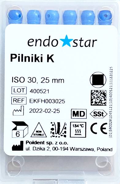 Poldent - Pilniki-K 25mm 30 6szt.Endostar niebiesk