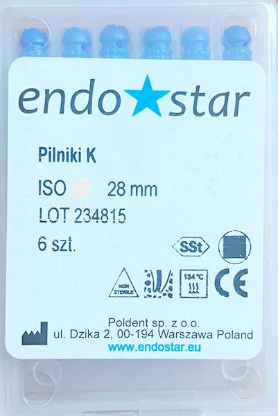 Poldent - Pilniki-K 28mm 25 6szt.Endostar czerwone
