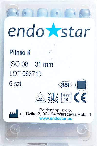 Poldent - Pilniki-K 31mm 08 6szt.Endostar szare