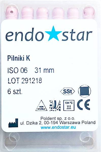 Poldent - Pilniki-K 31mm 06 6szt.Endostar różowe
