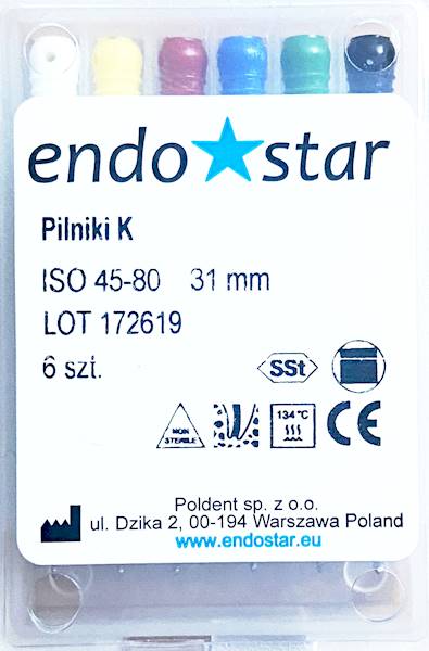 Poldent - Pilniki-K 31mm 45 6szt.Endostar białe