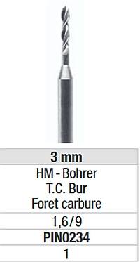 Edenta - Wiertło do Pindexu 3mm PIN0234 1.6/9mm
