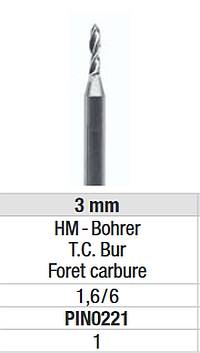 Edenta - Wiertło do Pindexu 3mm PIN0221 1.6/6mm
