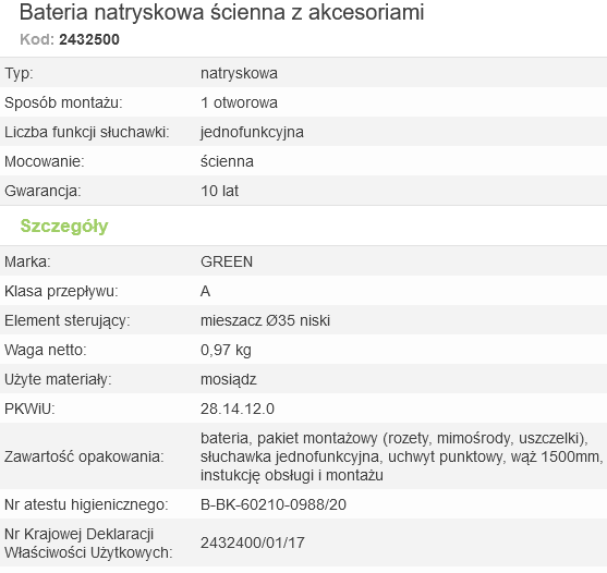2432500 Bateria natryskowa Family chromowana Valvex Green  • BATERIE GREEN
