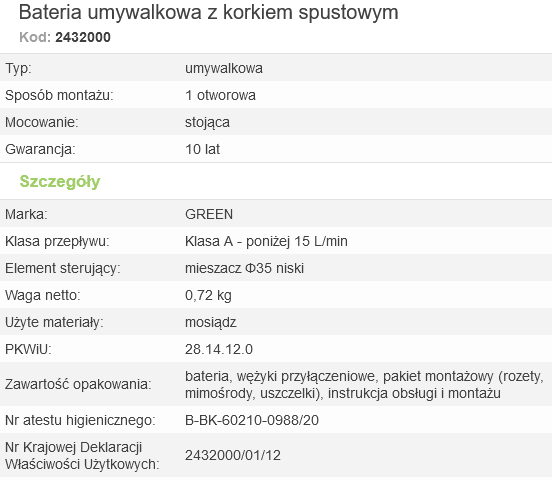 2432000 Bateria umywalkowa stojąca ze spustem Family chromowana Valvex Green • BATERIE GREEN