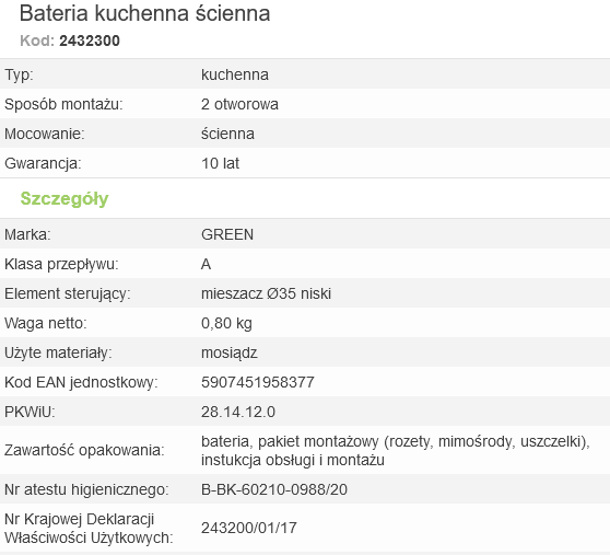 2432300 Bateria naścienna z długą wylewką Family chromowana Valvex Green  • BATERIE GREEN