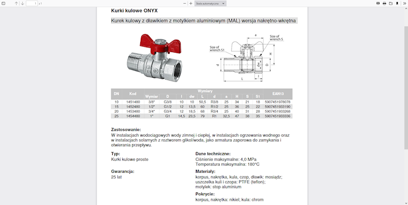 ONYX Kurek kulowy z dławikiem z motylkiem aluminiowym (MAl) (wersja N-W) 1/2" 1452480 Valvex