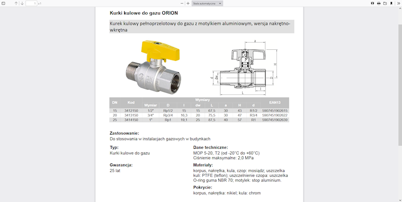 ORION Kurek kulowy do gazu z motylkiem aluminiowym (MAI) (wersja N-W)  1/2" 3412150 Valvex