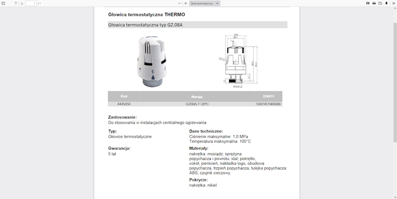 THERMO Głowica termostatyczna GZ08A  4445050 Valvex