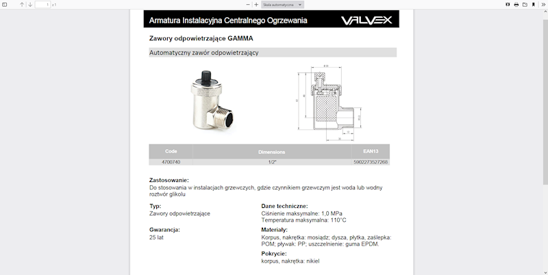 GAMMA Zawór odpowietrzający kątowy 1/2" 4700740 Valvex