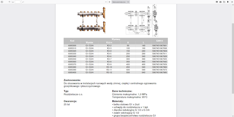 Zespół rozdzielaczy BASE K3-11 G1"-G3/4" n=11   K3-11 G1"-G3/4" n=11  6085390 Valvex