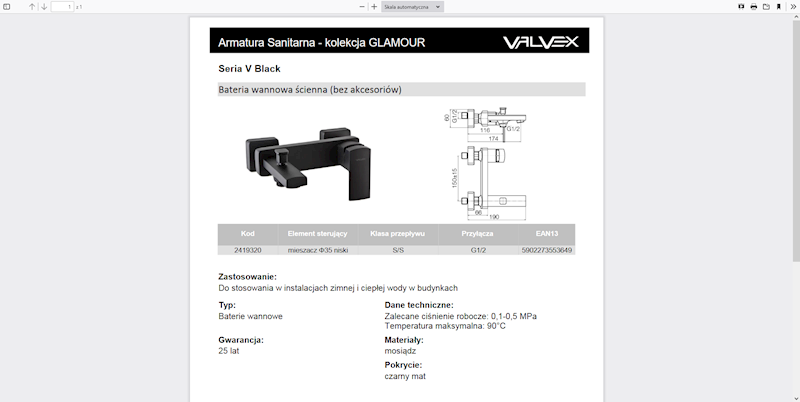 2419320 V Black Bateria wannowa ścienna Valvex