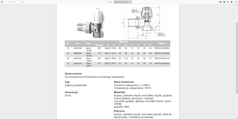 ACTIV Zawór grzejnikowy zasilający kątowy niklowany 1/2" 4582050 Valvex