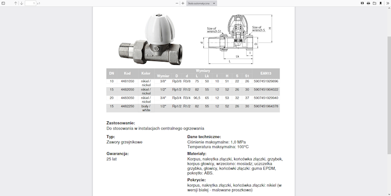 ACTIV Zawór grzejnikowy zasilający prosty niklowany 3/4" 4483050 Valvex