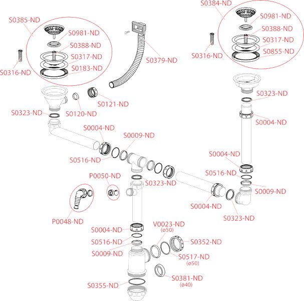 A456P ALCAPLAST Syfon zlewu dwukomorowego dwupoziomowego z przyłączem sitka nierdzewne DN115 z przelewem