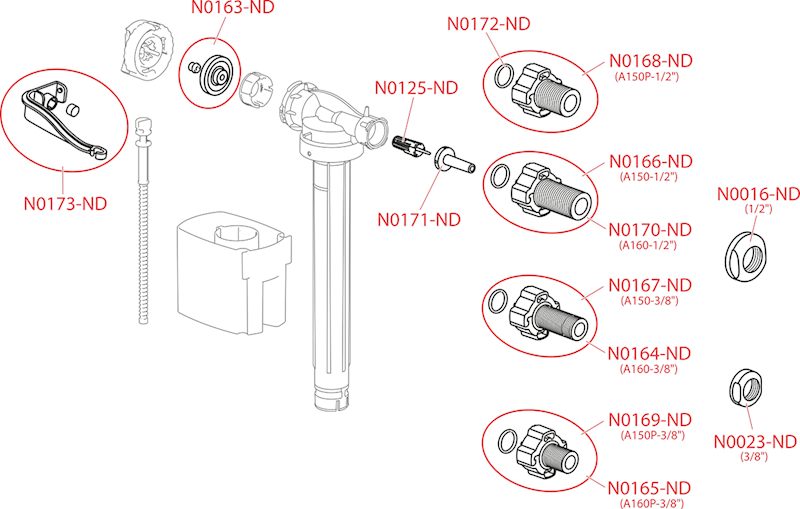 A160-1/2" ALCAPLAST Zawór napełniający boczno zasilany z metalową końcówką 1/2" ( zbiorniki ceramiczne ) dolnopłuka