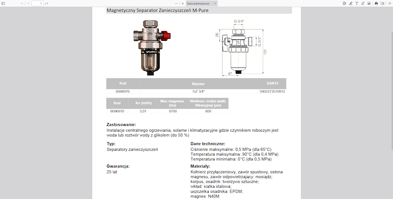 Magnetyczny Separator Zanieczyszczeń M-Pure DN 20 Valvex 6096970