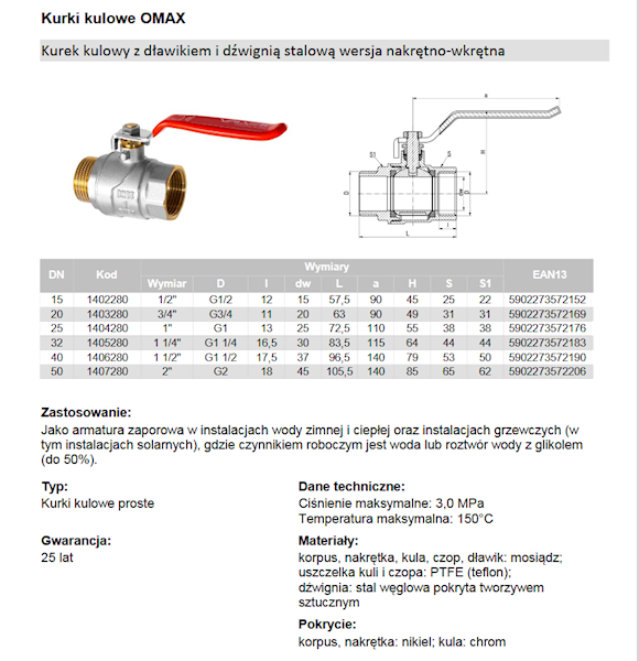 2" OMAX Kurek kulowy z dławikiem z dźwignią stalową (DSt) (wersja N-W) 1407280 Valvex