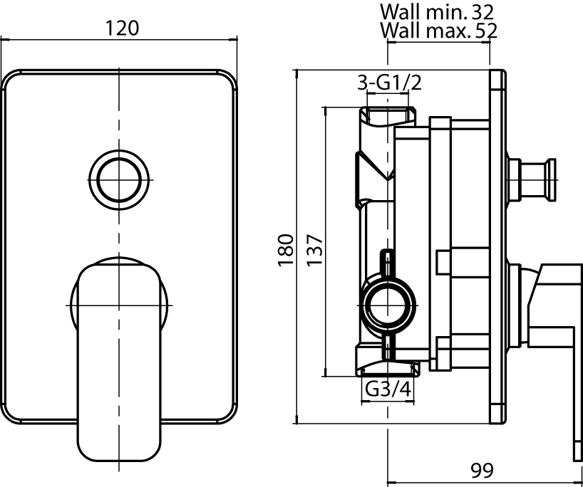 2454980 LOFT bateria wannowo natryskowa podtynkowa chromowana Valvex