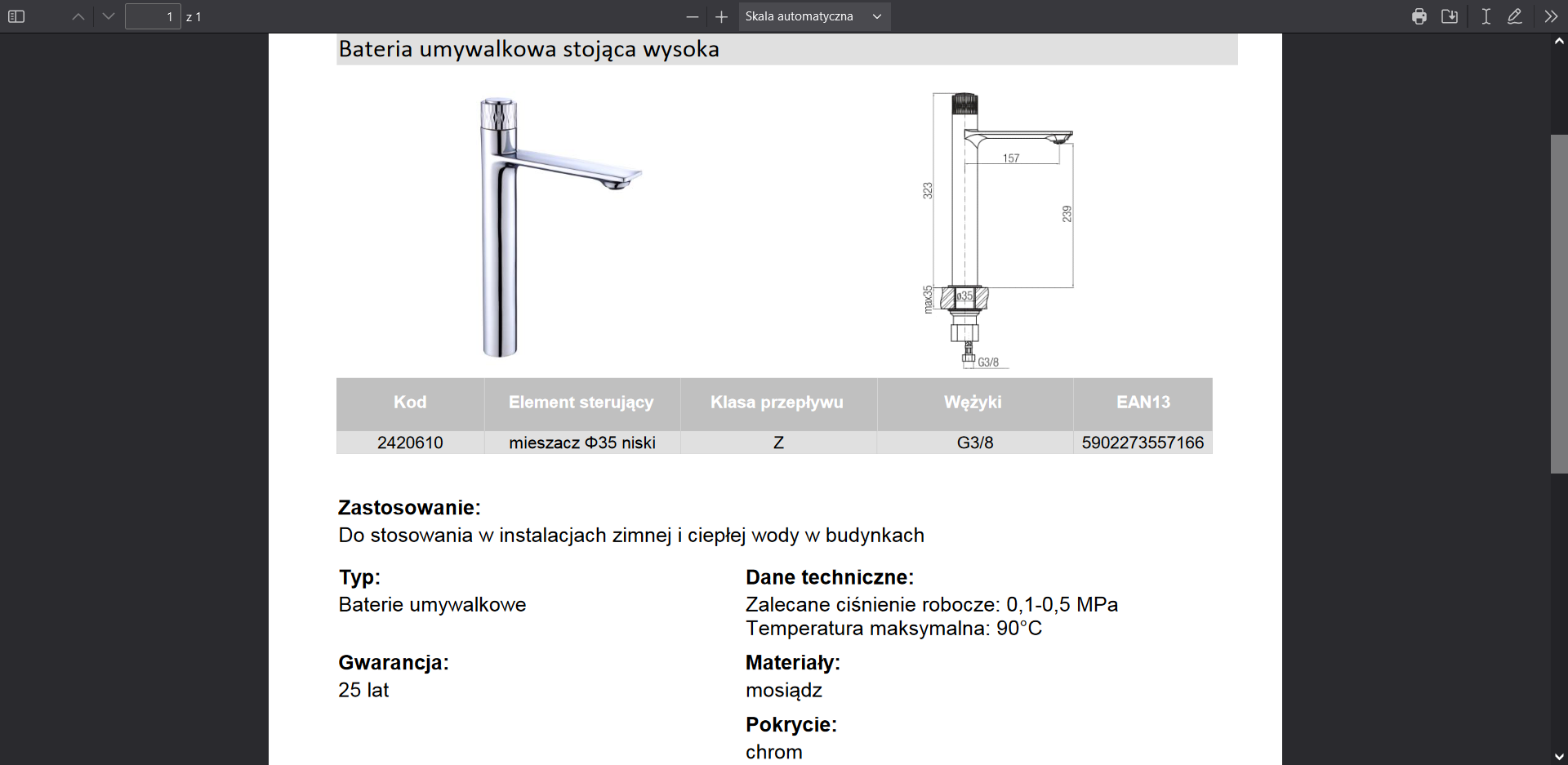 2420610 DECOR bateria umywalkowa stojąca WYSOKA chromowana Valvex