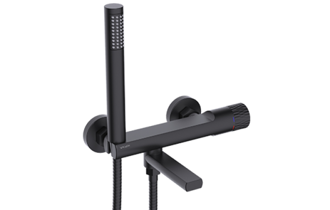 2420670 DECOR BLACK bateria wannowa ścienna Z ZESTAWEM AKCESORIÓW czarna Valvex