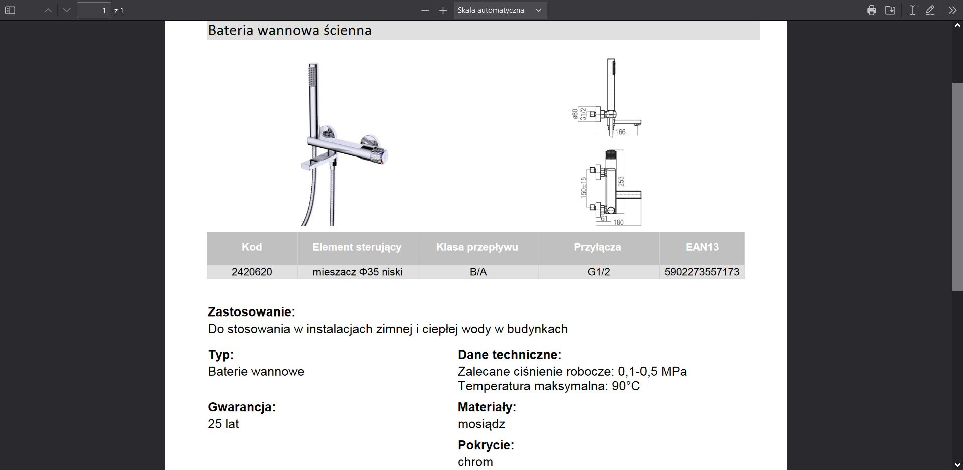 2420620 DECOR CHROME bateria wannowa Z ZESTAWEM AKCESORIÓW chromowana Valvex
