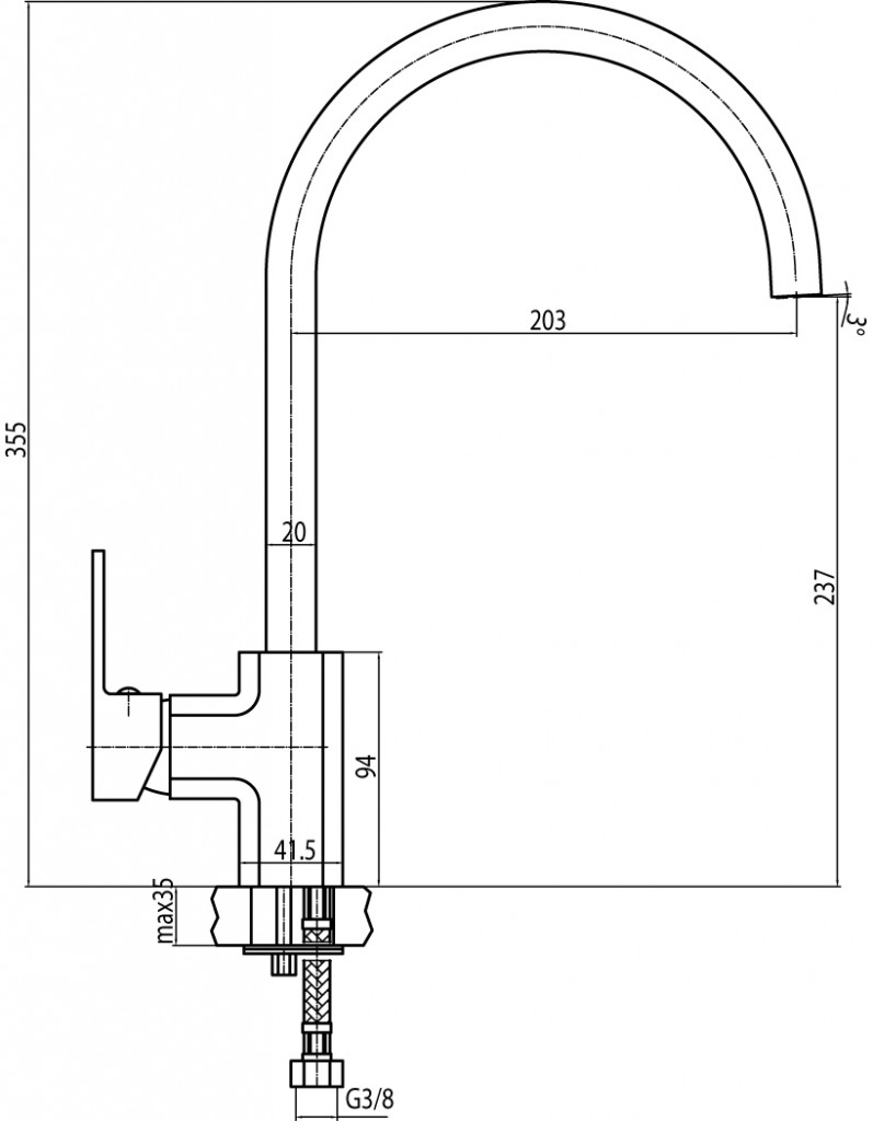 2454960 LOFT CHROME bateria kuchenna stojąca Z DŹWIGNIĄ Z BOKU chromowana Valvex