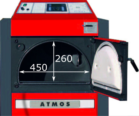 KOCIOŁ ATMOS DC 30 SX 30kW zgazowujący drewno maksymalna długość drewna 530 mm