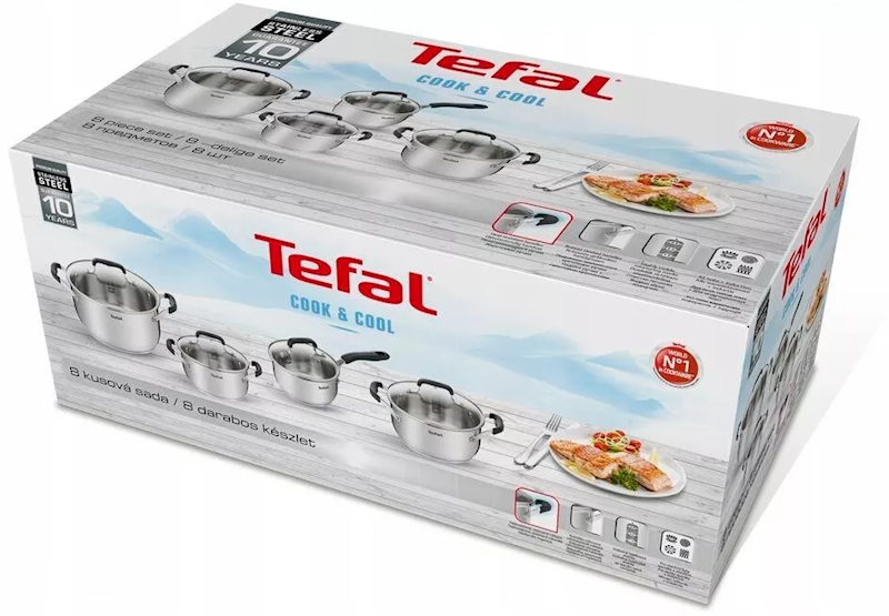 Komplet garnków COOK & COOL 10-częściowy TEFAL E493SA74