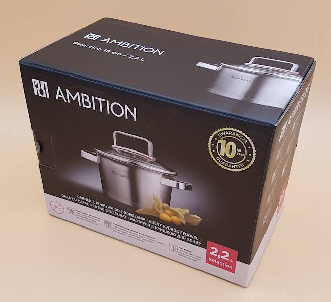 Garnek stalowy SELECTION 18cm z pokrywą do odcedzania AMBITION 44455
