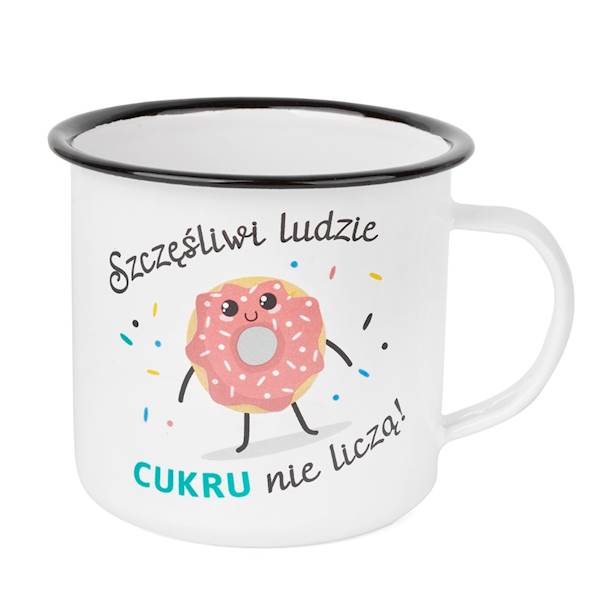 Kubek emaliowany SZCZĘŚLIWI LUDZIE CUKRU NIE LICZĄ 750 ml TADAR