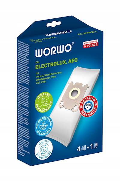 Worki do odkurzacza ELMB21K WORWO, 4 sztuki + filtr