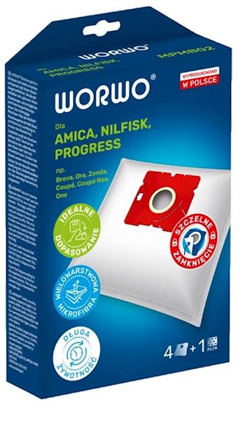 Worki do odkurzacza MPMB02 WORWO, 4 sztuki + filtr