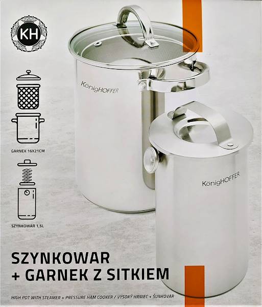 Zestaw wędliniarski Konighoffer szynkowar z termometrem 1,5 l i garnek z sitkiem 4 l