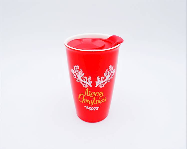 Kubek porcelanowy z pokrywką X-Mass z rogami 480ml Florina