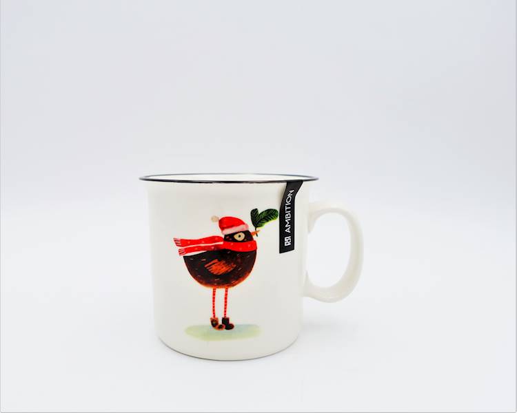 Kubek porcelanowy z czarnym rantem Forest 510 ml Ptaszek AMBITION